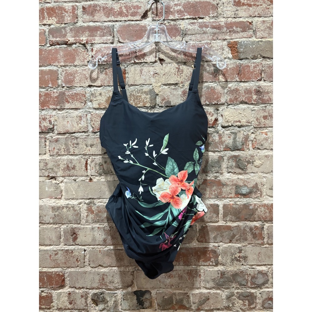 Jantzen Floral Tummy Control One Piece Swimsuit Black Size 16